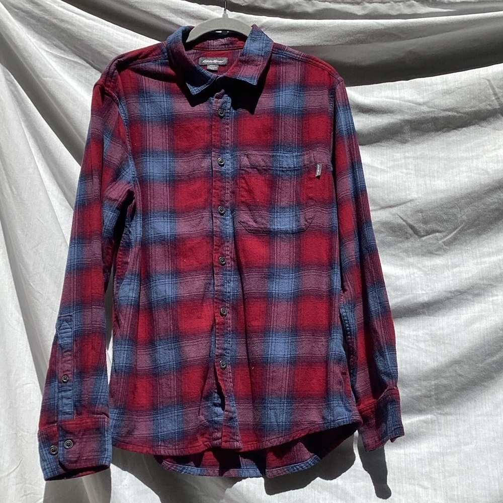 Eddie Bauer red plaid flannel button down shirt, size medium